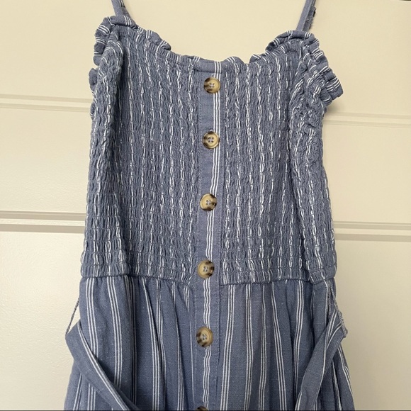 A&F Blue Striped Button-Up Smocked Midi Dress - Picture 3 of 6